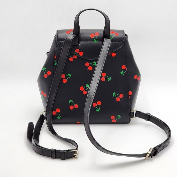 Kate Spade Lizzie Tossed Cherry Print Medium Flap Backpack - Picture 5 of 11
